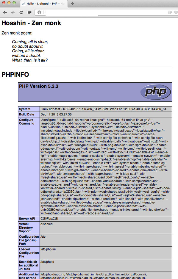 Fig. 01: PHP in action on a CentOS Lighttpd based server