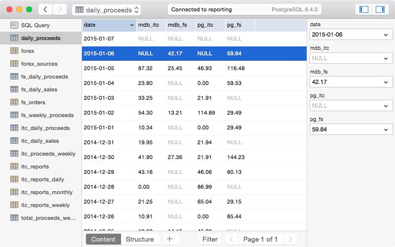 Table Content View