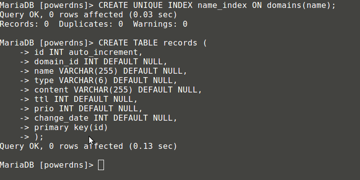 Create Table Records for PowerDNS