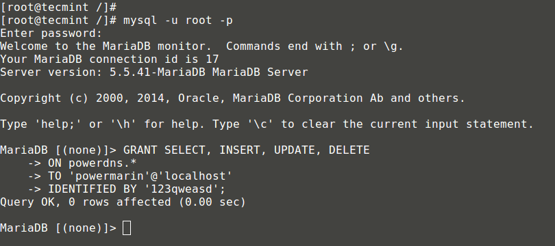 Grant Mysql Permissions to User