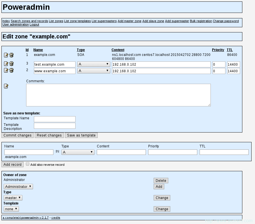 Domain DNS Zone Entries