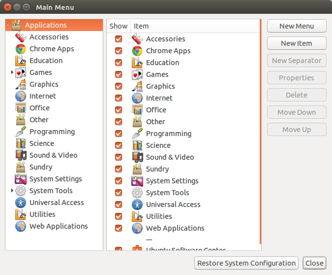 Ubuntu µ main menu 