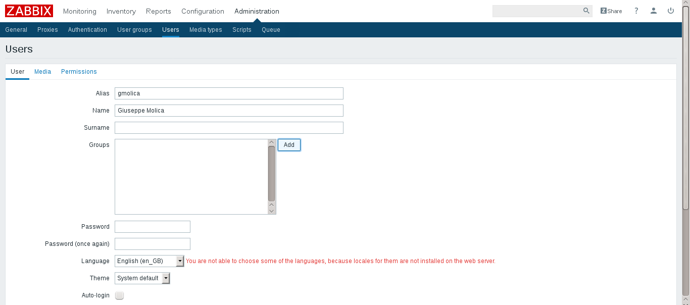 Zabbix User Creation