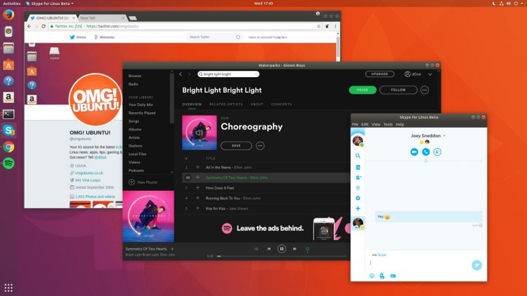 SpotifySkypeChromeUbuntu 17.10