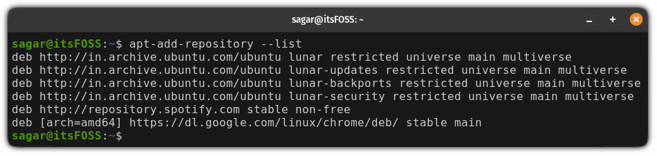 confirm repository removal process by listing enabled repositories in Ubuntu