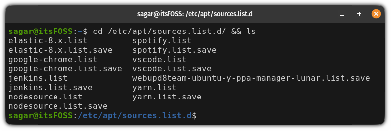 list contents of sources.list.d directory